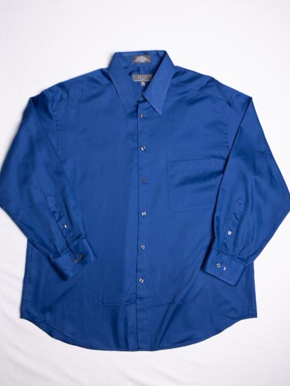Crazy Horse Sateen Dress Shirt Men 16.5 32 33 Blue Cotton Blend Button Down